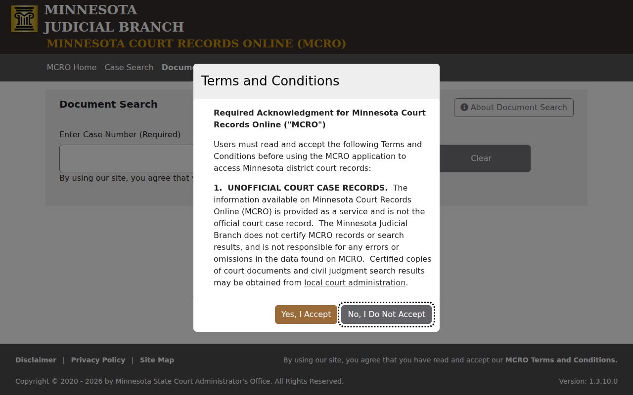 Big Stone County docket search document search screen