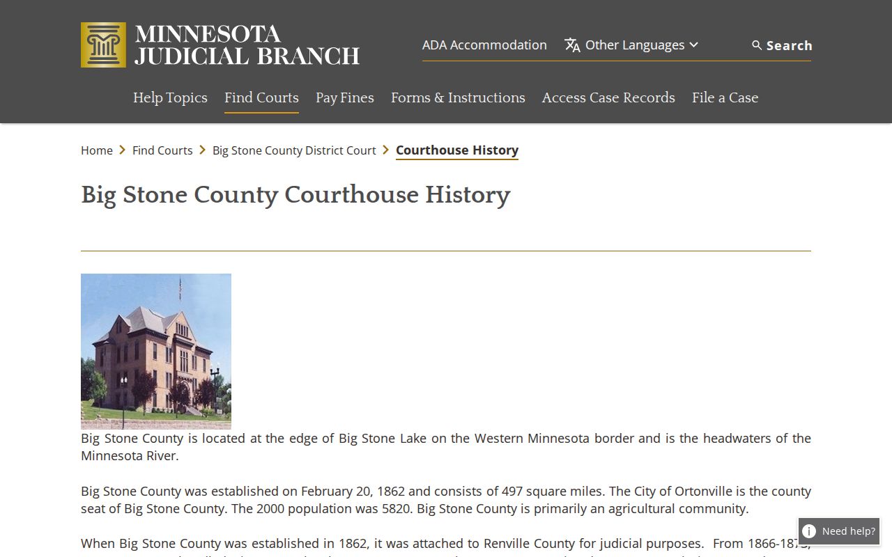 Big Stone County court schedule courthouse history