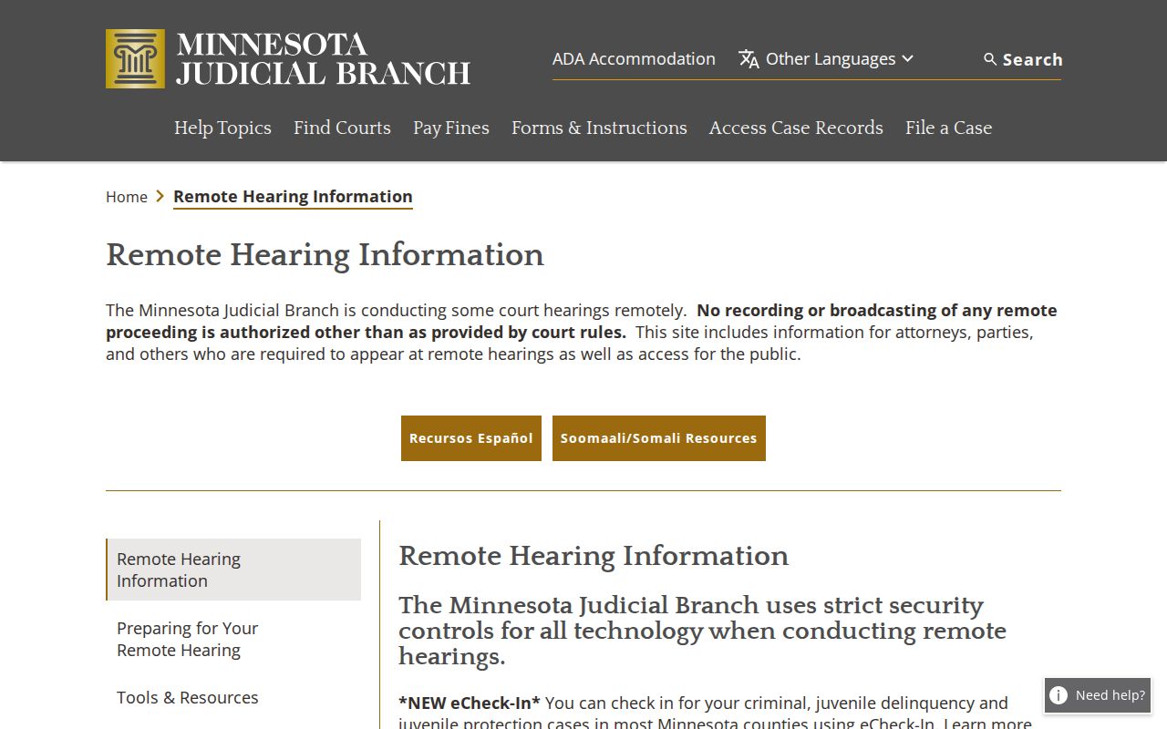 Big Stone County court schedule remote hearing guidance