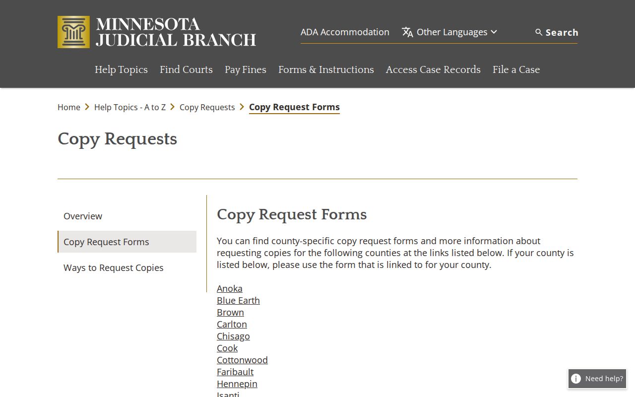 Big Stone County court records copy request forms information